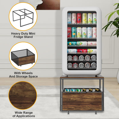 VyGrow Fridge Stand with Storage and Wheels, Heavy Duty Wooden Mini Fridge Stand with Portable Rolling Drawer Basket for Home, Kitchen, Room, Office