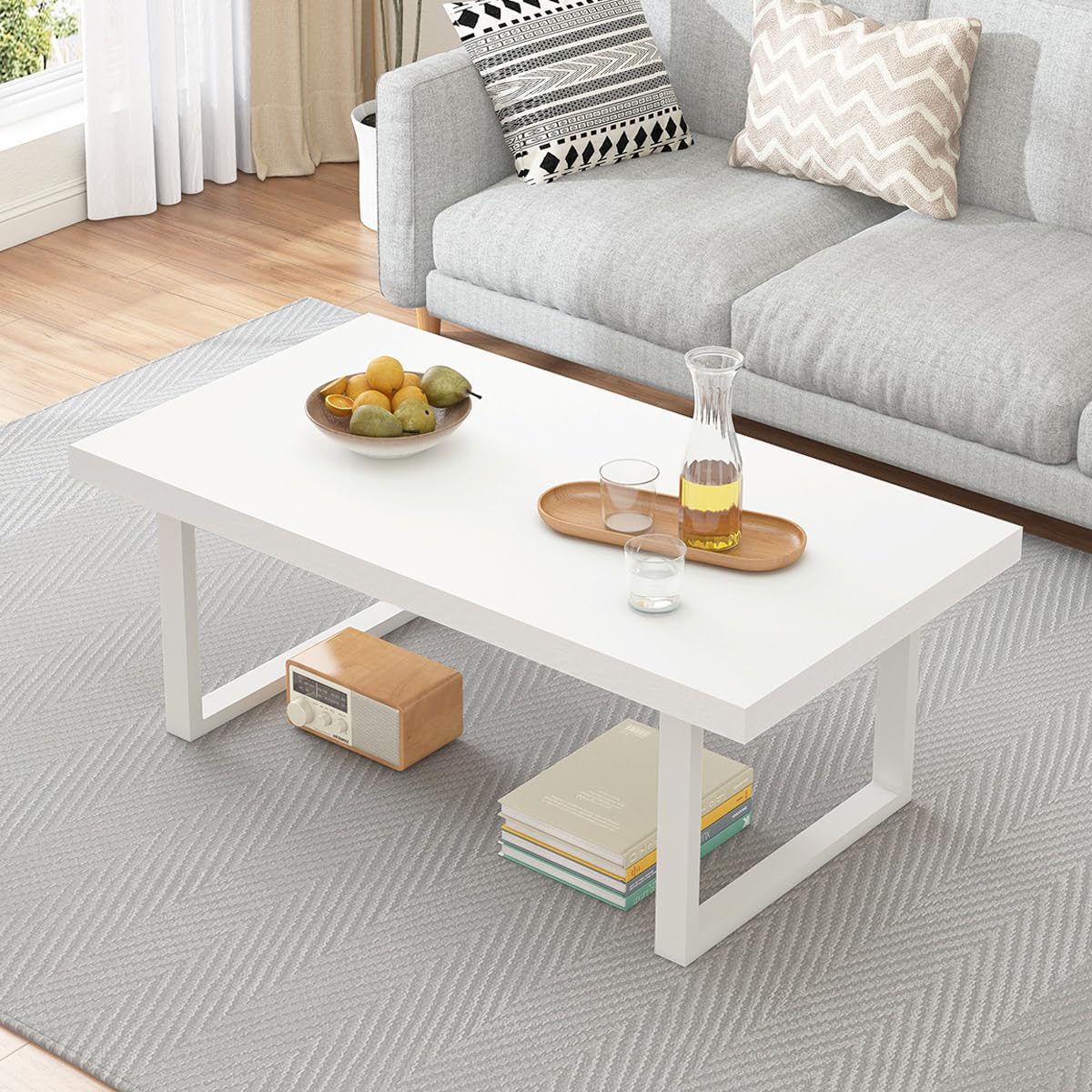 IBF Coffee Table Living Room Wooden Center Coffee Tables 100cm White Oak