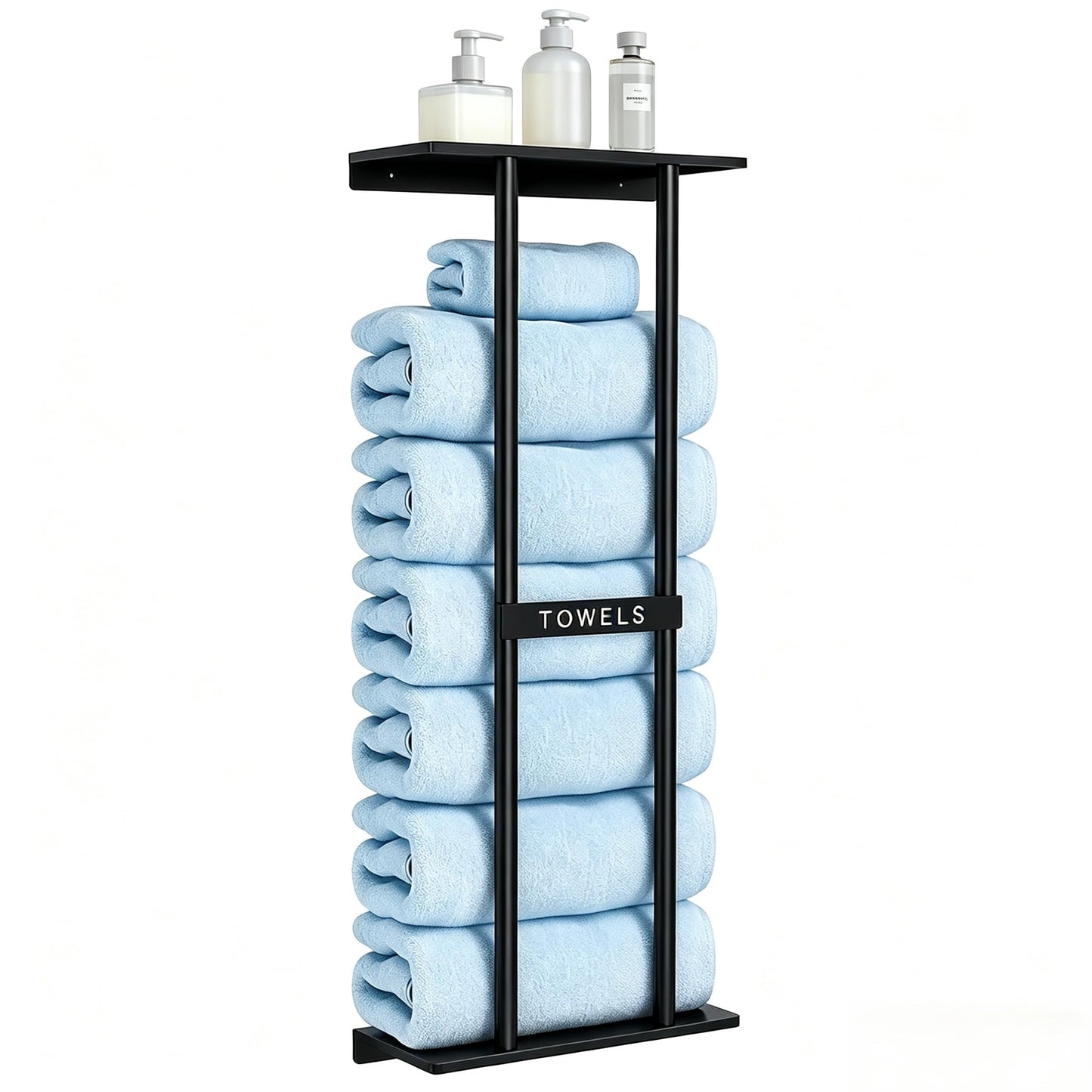 Black Towel Rack Wall Mounted with Shelf, Metal Bathroom Towel Holder