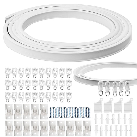 5 Meters 16.4ft Bendable Ceiling Mounted Curtain Rails and Fittings, Flexible Curved Ceiling Curtain Tracks for Bay Window Room Divider RV Shower