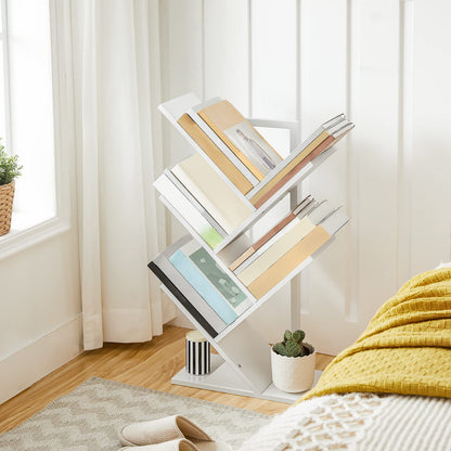 HOOBRO Tree Book Shelf 71 cm, 4-Tier Small Bookcase, Floor Free Standing Bookshelf, Desktop Bookcase, Display Book Magazine, White EWT04SJ01G1