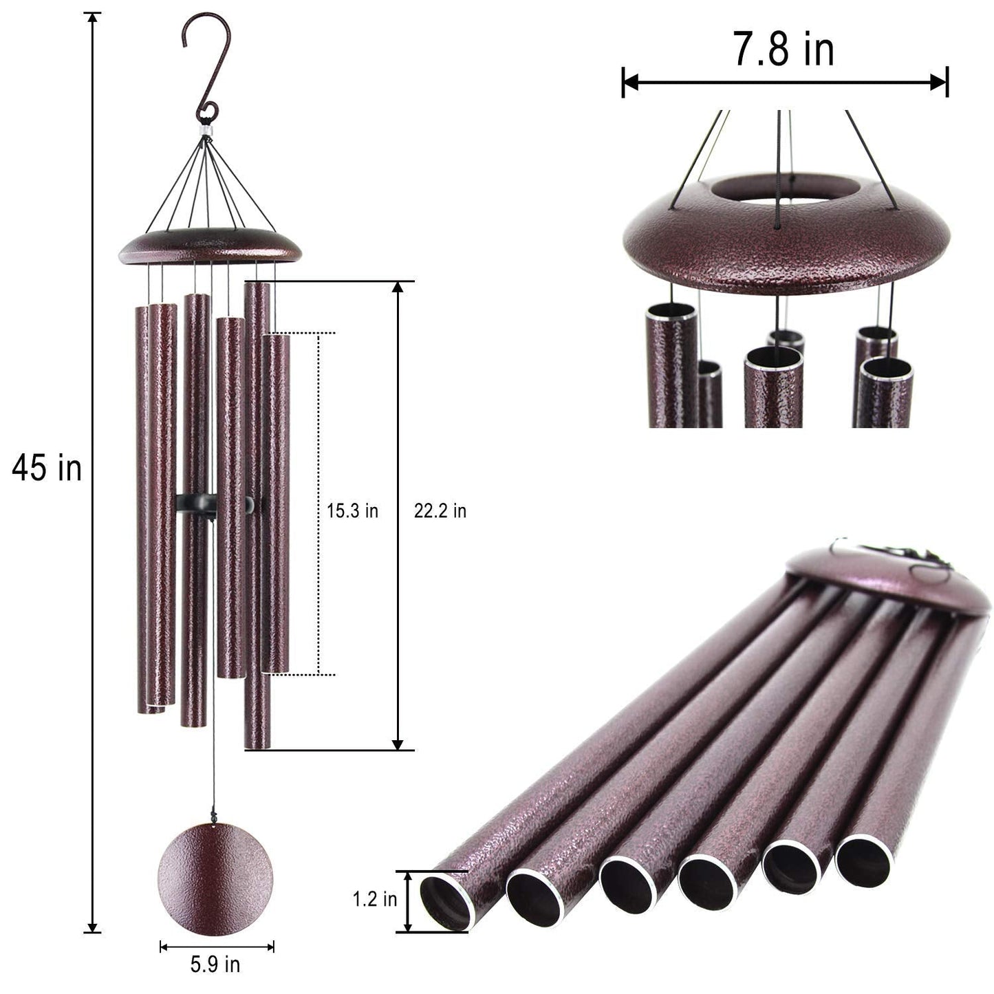 Astarin Wind Chimes Outdoor Deep Tone, 45 in Memorial Wind Chimes Large with 6 Heavy Tubes, Large Deep Tone Wind Chimes Outdoor for Garden Hanging