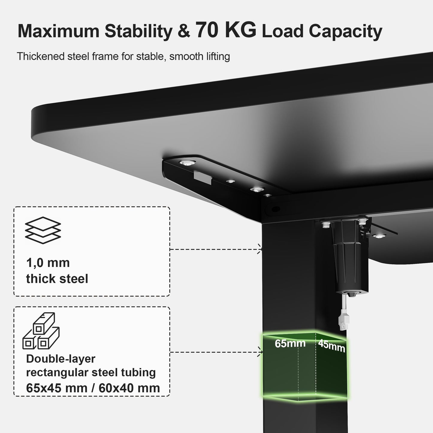 JUMMICO Electric Standing Desk 100x60cm – Height Adjustable with USB Charging, Sedentary Reminder, Memory Heights for Home Office Use, Black