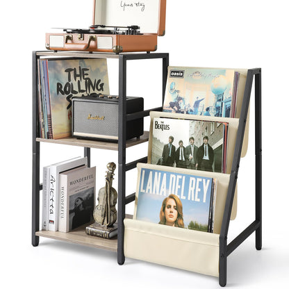 Bikoney Record Player Stand, End Table with 3-Tier Vinyl Record Storage, Record Player Table Up to 200 Albums, Turntable Stand for Vinyl Records,
