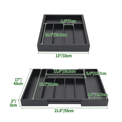 VaeFae Bamboo Drawer Organizer, Expandable Silverware Drawer Dividers and Cutlery Tray for Kitchen Utensils and Flatware (Black)
