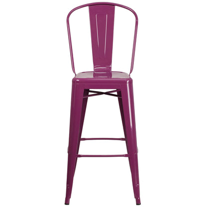 Flash Furniture Blake Commercial Grade 4 Pack 30" High Purple Metal Indoor-Outdoor Barstool with Back