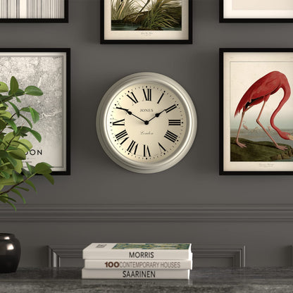 Jones Clocks Venetian wall clock | Classic round clock | 30cm | Grey | Roman numerals | Traditional design ideal for kitchen, living room or bedroom