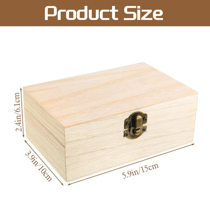 Unpainted Wooden Box with Hinged Lid, 5.9"X3.93"X2.4" Small Decorative Box