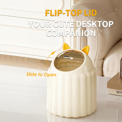 Utiant Small Bin with Lid, 1.3L Cute Cat Desk Bin Mini Rubbish Bin