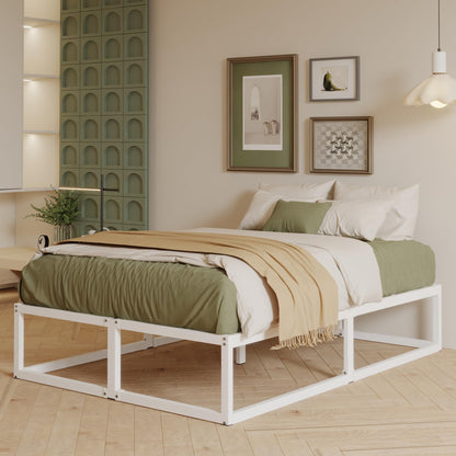 EMODA King Size Bed Frame 36cm High with Steel Slats Support, White