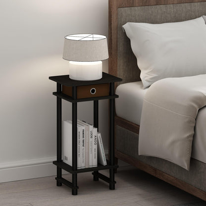 Furinno TURN-N-TUBE Night Stand, 3-Tier Open Shelf Design Nightstand with Storage Bin, Tall Narrow Bedside Table, End Table, Side Table