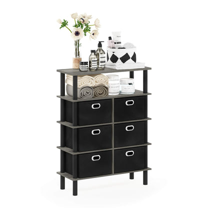 Furinno FRANS Entryway Table, 4-Tier Toolless Assembly Console Table with Drawer Storage Bins, Open Shelf Sofa Table, Side Table, for Living Room