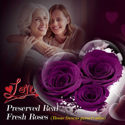 ADDWel Mother Gifts for Mum, Preserved Purple Rose Gift Box with Mum Necklace I Love You in 100 Languages, Eternal Red Roses for Women, Gift for Her