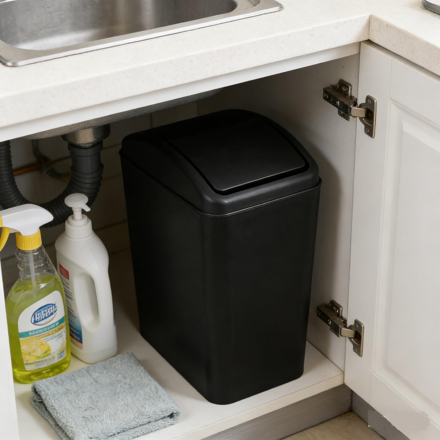 Afromy 15L Plastic Swing Top Trash Can, Slim Garbage Can, Black