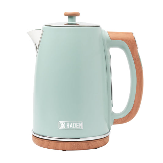 Haden Dorchester Temperature Control Kettle - 3000w Rapid Boil, Wood Effect Finish, 1.7litre - Green Stainless Steel Kettle - Overheat Protection -