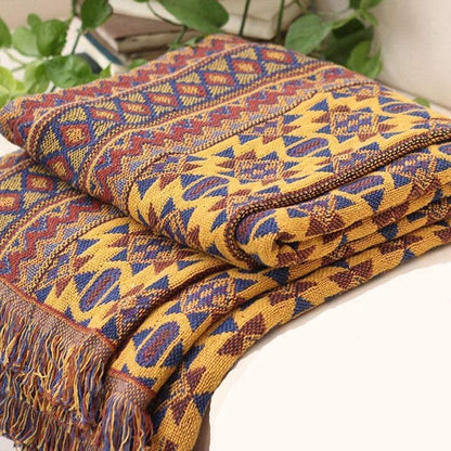 VANJOROY Bohemian Sofa Large Throw Blanket with Tassels, 100% Handwoven Cotton Knitted Armchair Throw for Seater,Settees,Couch and Bed (130 * 180CM)