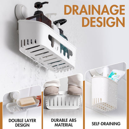 LEVERLOC Shower Caddy Suction Set Bathroom Accessories Storage 2 Pack White