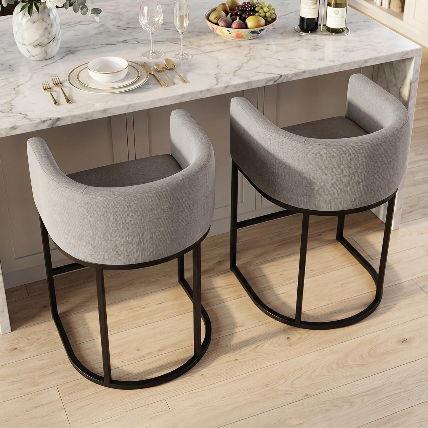 KRAMZMING Counter Height Bar Stools Set of 2, 24 Inch Linen, Gray