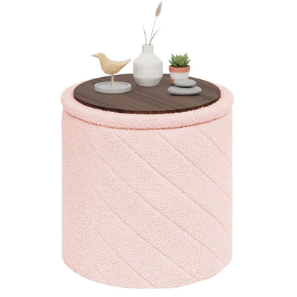 PINPLUS Round Ottoman Storage Box, Folding Stool, Pink, 43x43x45 cm