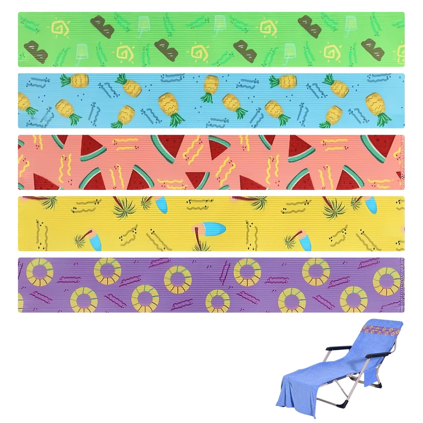 Beach Towel Bands, Beach Towel Bands for Sun Loungers, 5 Styles,30x5cm 5Pcs