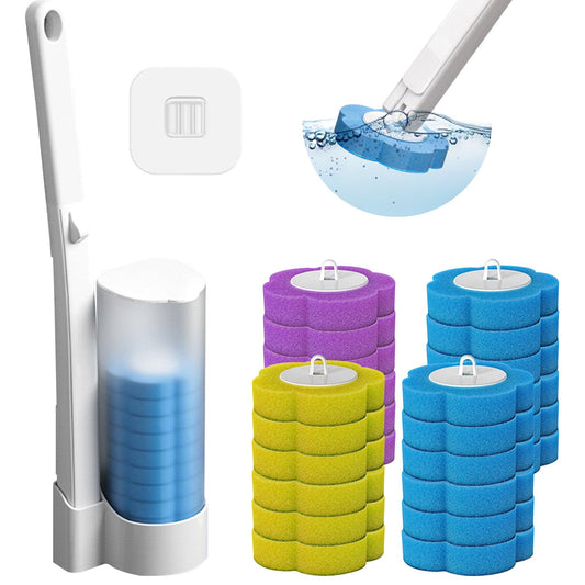 Disposable Toilet Brush & Holders Set with 24pcs Cleaner Refills Scented Pads Wall Mounted white Plastic Long Handled Bathroom Toilet Brush with
