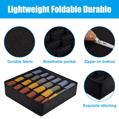 Yorgewd Drawer Organisers - 2 Pack, Foldable Dividers Wardrobe Closet Storage Box for Socks, Ties, Underwear (Black)