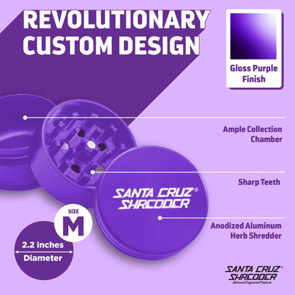 Santa Cruz Shredder Herb Grinder 3 Piece Medium 2 1/8" Superior Grip and Aluminium (Purple)