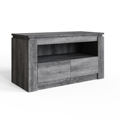 GFW Canyon 2 Drawer TV Unit, Charcoal Grey TV Stand with Storage Drawers & Open Shelf