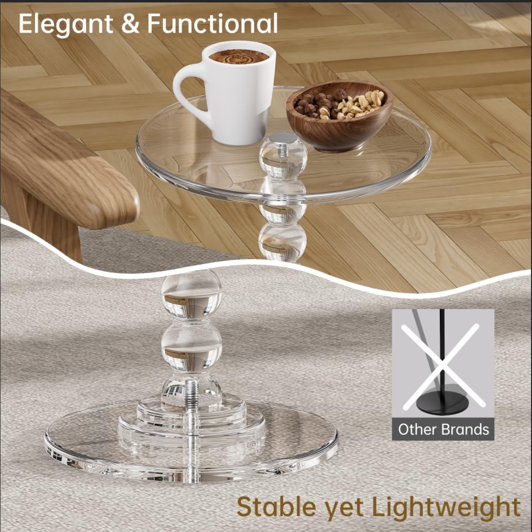 Dewrhiixe Acrylic Round Side Table, End Table with Pedestal Stand Drink Table Martini Accent Table Nightstand for Living Room, Bedroom Balcony
