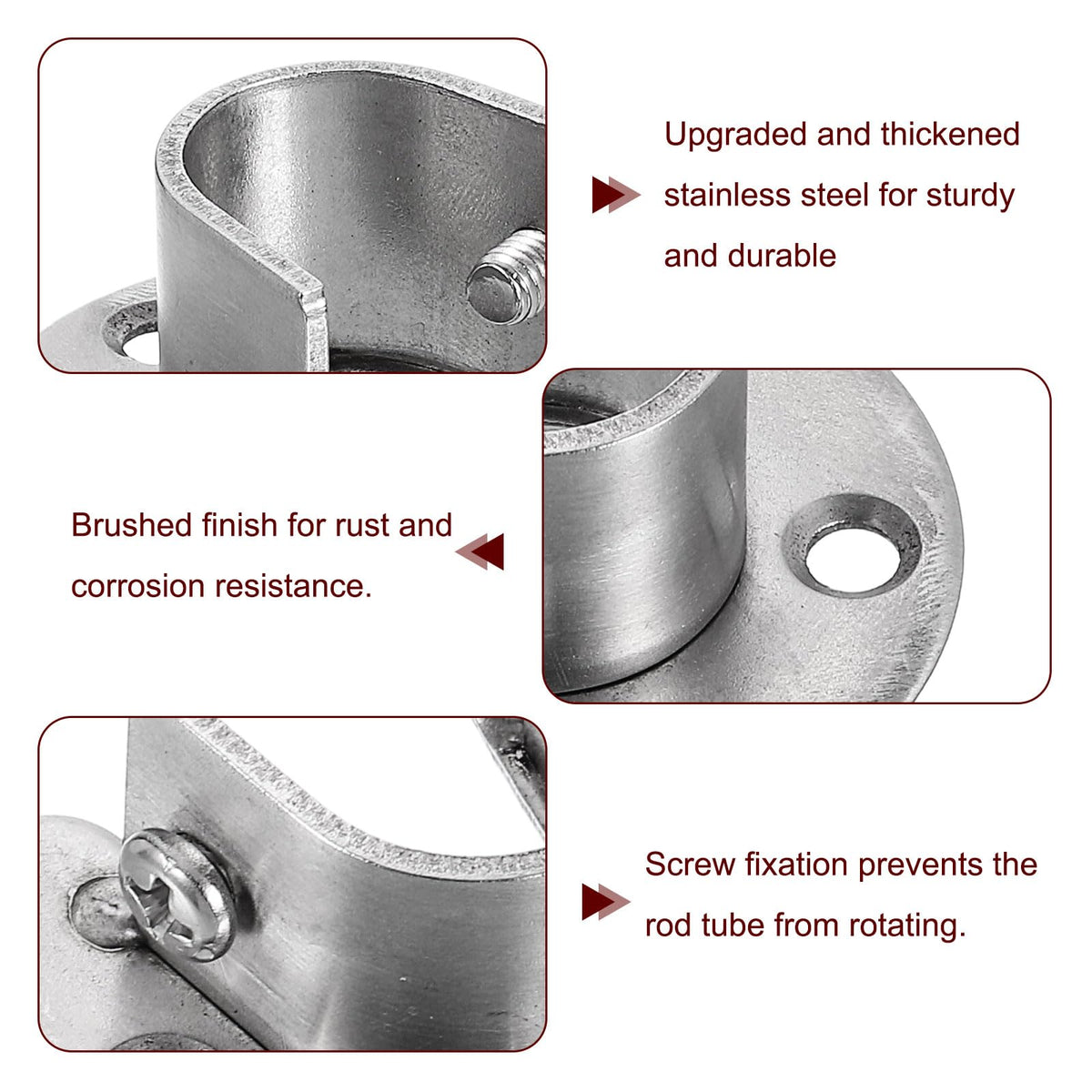 sourcing map 4pcs Stainless Steel Closet Rod Holder Set U-Shaped 0.79" Dia Shower Rod Flange Socket Wardrobe Bracket with Screwdriver and Expansion
