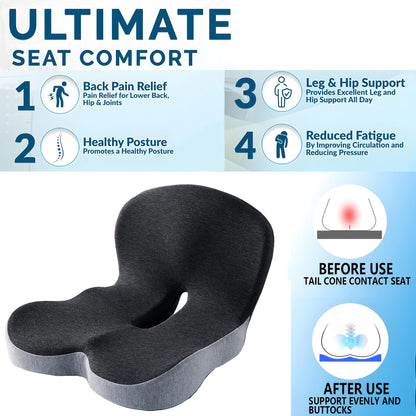 SICOUSOK Seat Cushion Memory Foam Seat Cushion for Truck Driver Office Chair Cushion Home Chair Cushion Car Non Slip Pad Sitting Ergonomic Cushions