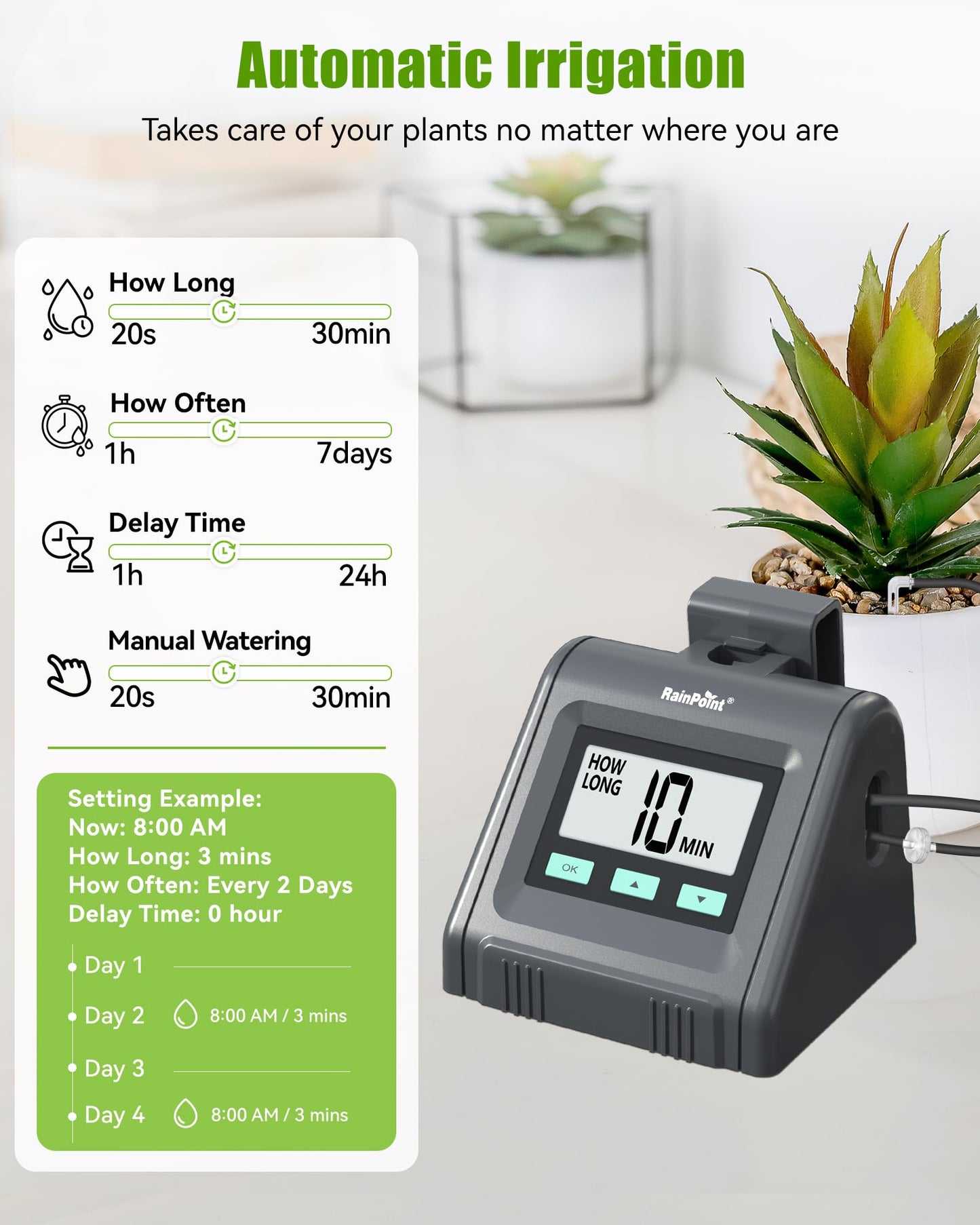 RAINPOINT Automatic Watering System, Water Volume Adjustable, Indoor Self Watering System for Potted Plants, DIY Drip Irrigation Kit for Garden