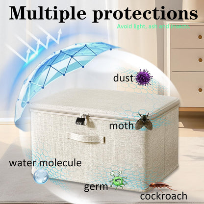 Zamety 2 Pcs Storage Box with Combination Lock, Lockable Storage Box, Fabric Organiser Box with lids, Foldable Storage Boxes for Bedding, Clothes