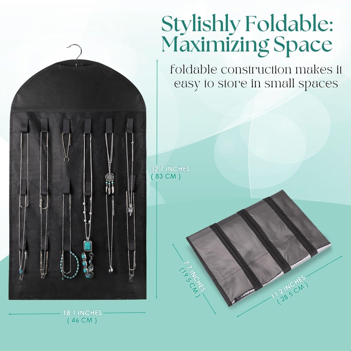 Flexzion Hanging Jewelry Organizer – (1 Pack) Black 32 Clear Pockets & 18 Hooks & Loops