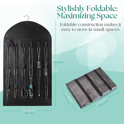 Flexzion Hanging Jewelry Organizer – (1 Pack) Black 32 Clear Pockets & 18 Hooks & Loops