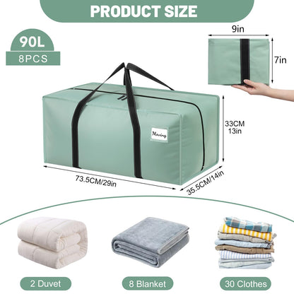 Dntorx 8 Pack 90L Moving Bags, Heavy Duty Waterproof Storage Bags, Green
