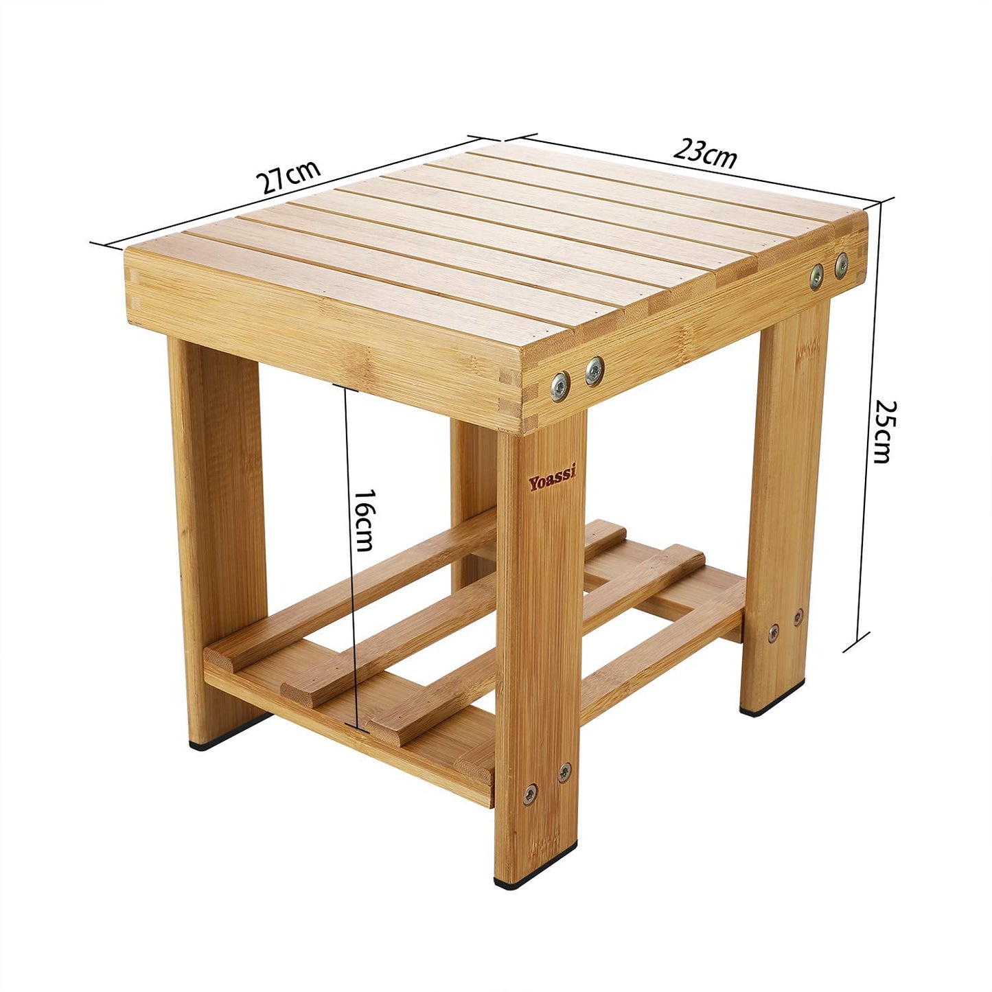 Yoassi Step Stool, Heavy Duty Bamboo Multi Purpose Step Stool&Seat With a Storage Shelf for Kids or Adults, 100% Natural Bambo (S)