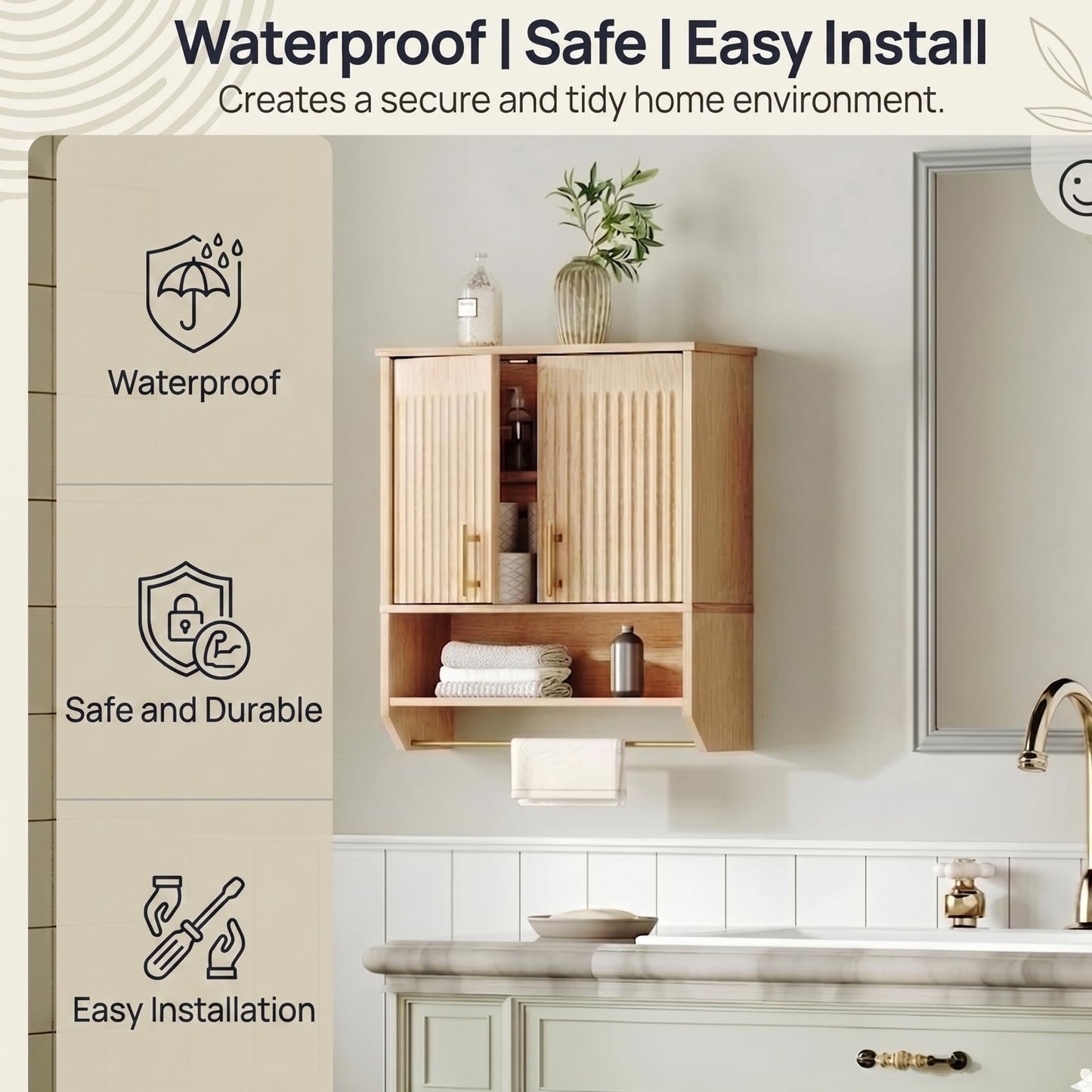 HOOBRO Bathroom Wall Cabinet, Wall Mounted Bathroom Cabinet with Towel Rack, Bathroom Storage Cabinet with Adjustable Shelf