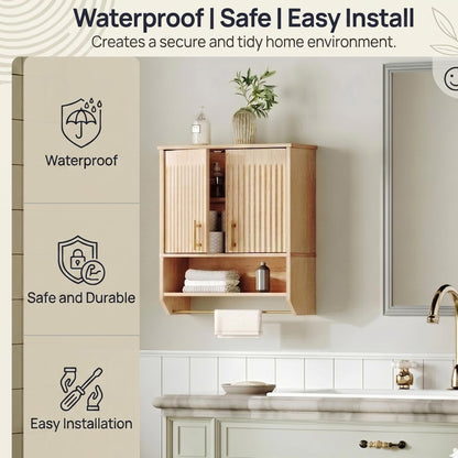 HOOBRO Bathroom Wall Cabinet, Wall Mounted Bathroom Cabinet with Towel Rack, Bathroom Storage Cabinet with Adjustable Shelf