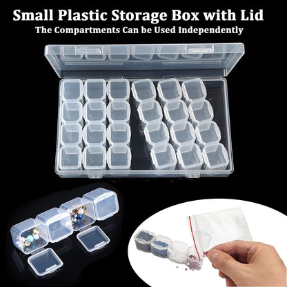 17x11cm Small Storage Box with Lid 28 Grids Diamond Art craft Storage Box with Compartments Clear Plastic Organiser Bead Screw Storage Boxes Jewelry