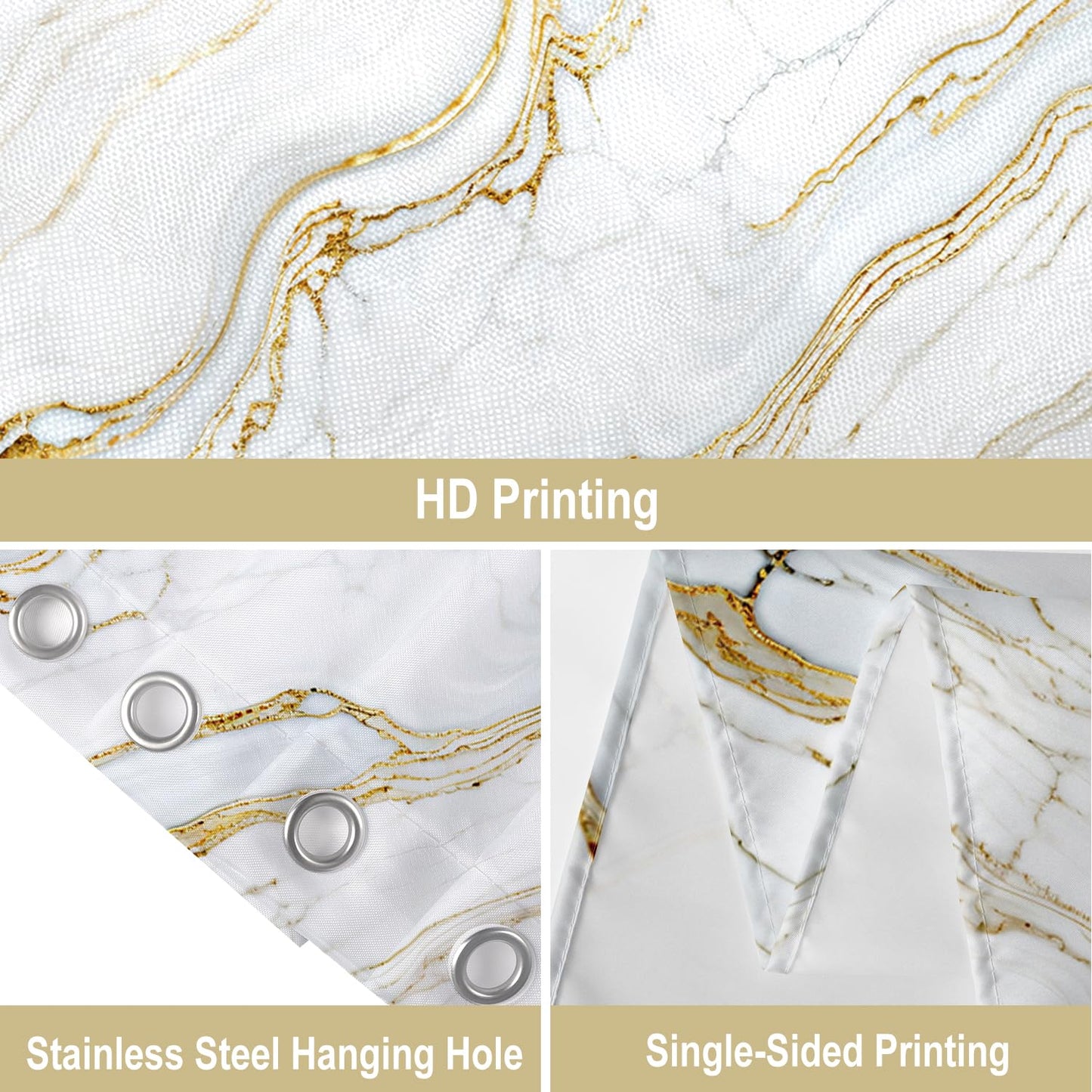 GCIREC Shower Curtain, 180x200cm, Gold and White Marble Modern Crack Luxury Texture Ink Waterproof Fabric Machine Washable Bathroom Curtain with Hooks