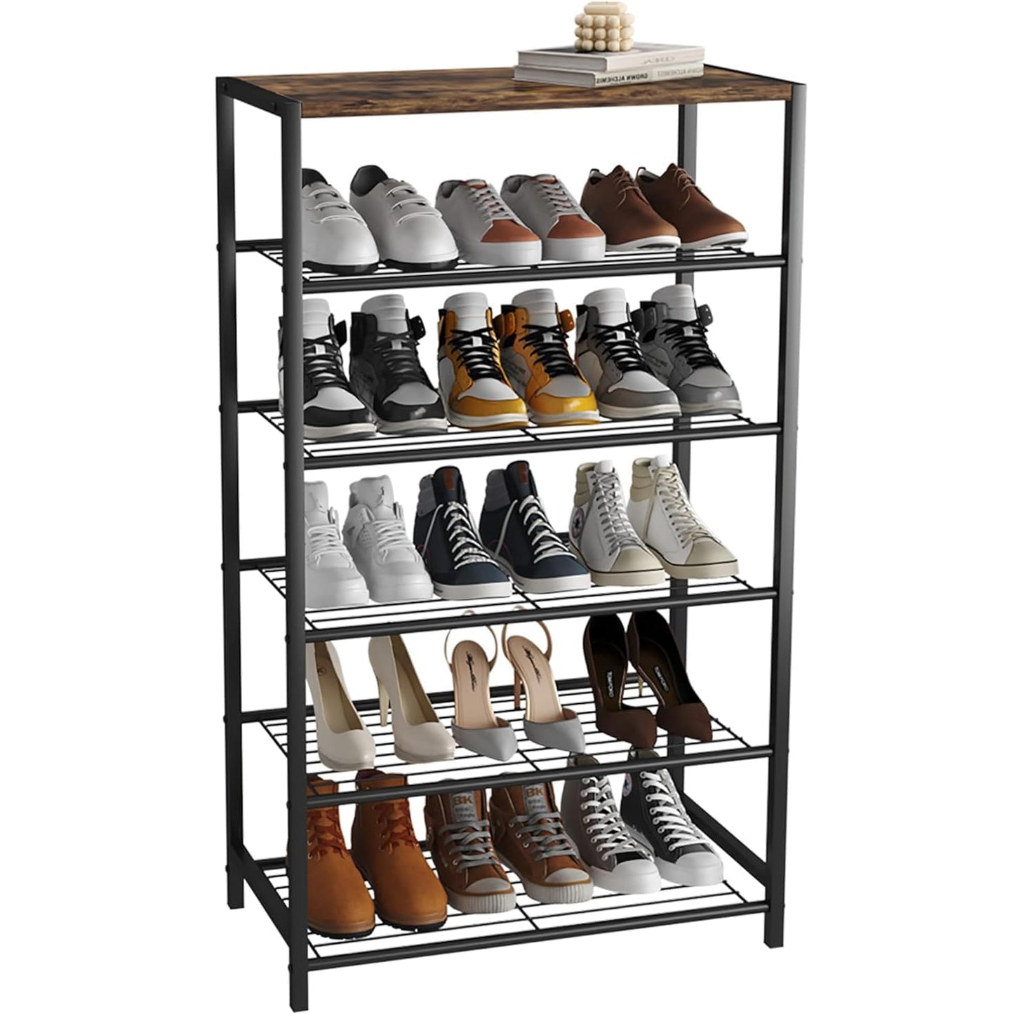 HOME BI 6-Tier Industrial Shoe Rack, Metal Shoe Storage Organizer Shelves with Stable Metal Frame, Shoe Organizer for Closet, Hallway, Entryway,