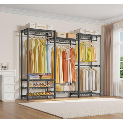 Heavy Duty Clothes Rail,Hanging Rails for Clothes,Clothing Rails,Portable Wardrobe Rail Metal Closet Rack with Shoe Rack