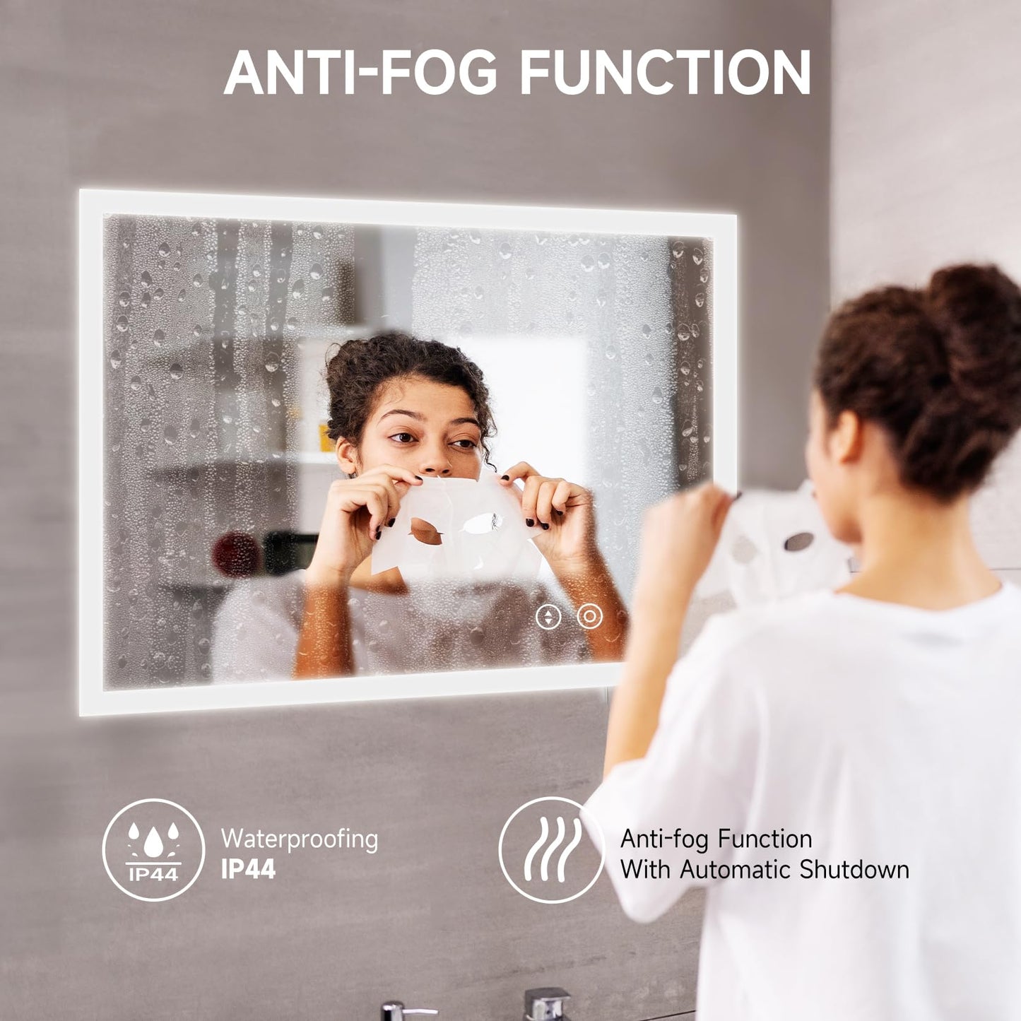 YOLEO Bathroom Mirror with LED Lights, 700x500mm Illuminated Bathroom Mirror, Wall Mounted Vanity Mirror with 3 Colors Dimmable, Anti-Fog, Touch