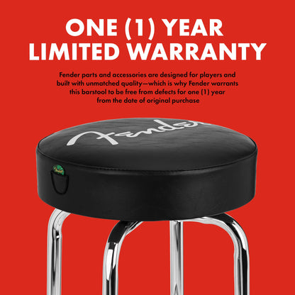 Fender Spaghetti Logo Barstool, Swivel Padded Seat, Black/Chrome, 30 In