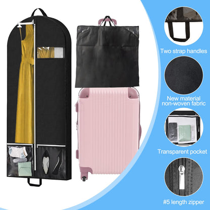 2 Pack Garment Bags for Hanging Clothes, 54x23x4 Inch Foldable Suit Cover with Clear Zipper Pockets & Handles, Heavy Duty Storage Carriers for Travel