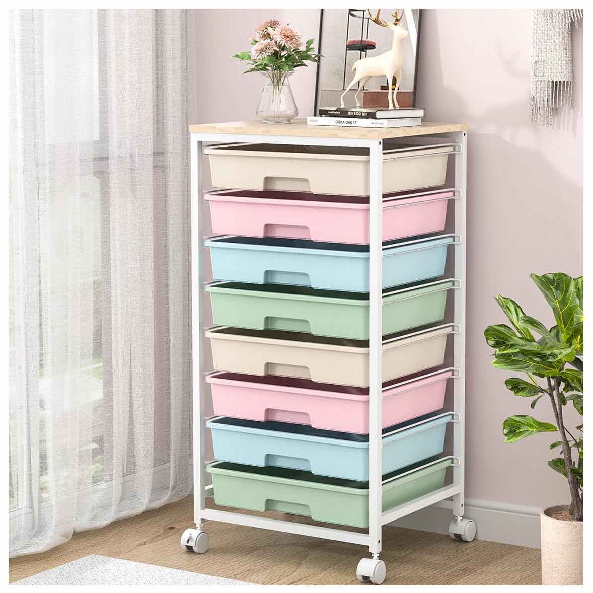 SYKIARIOL 8-Drawer Storage Trolley Rolling Cart with Lockable Wheels