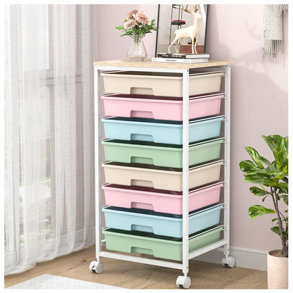 SYKIARIOL 8-Drawer Storage Trolley Rolling Cart with Lockable Wheels
