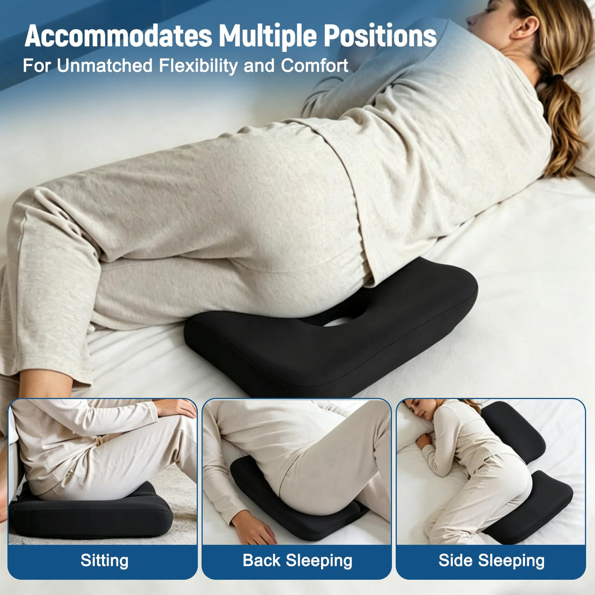 JETSUNDA Coccyx Cushion for Tailbone Pain with Cooling Cover, Ergonomic Memory Foam Sciatica Cushions for Bedsore Relief, for Office Chair, Home, Car