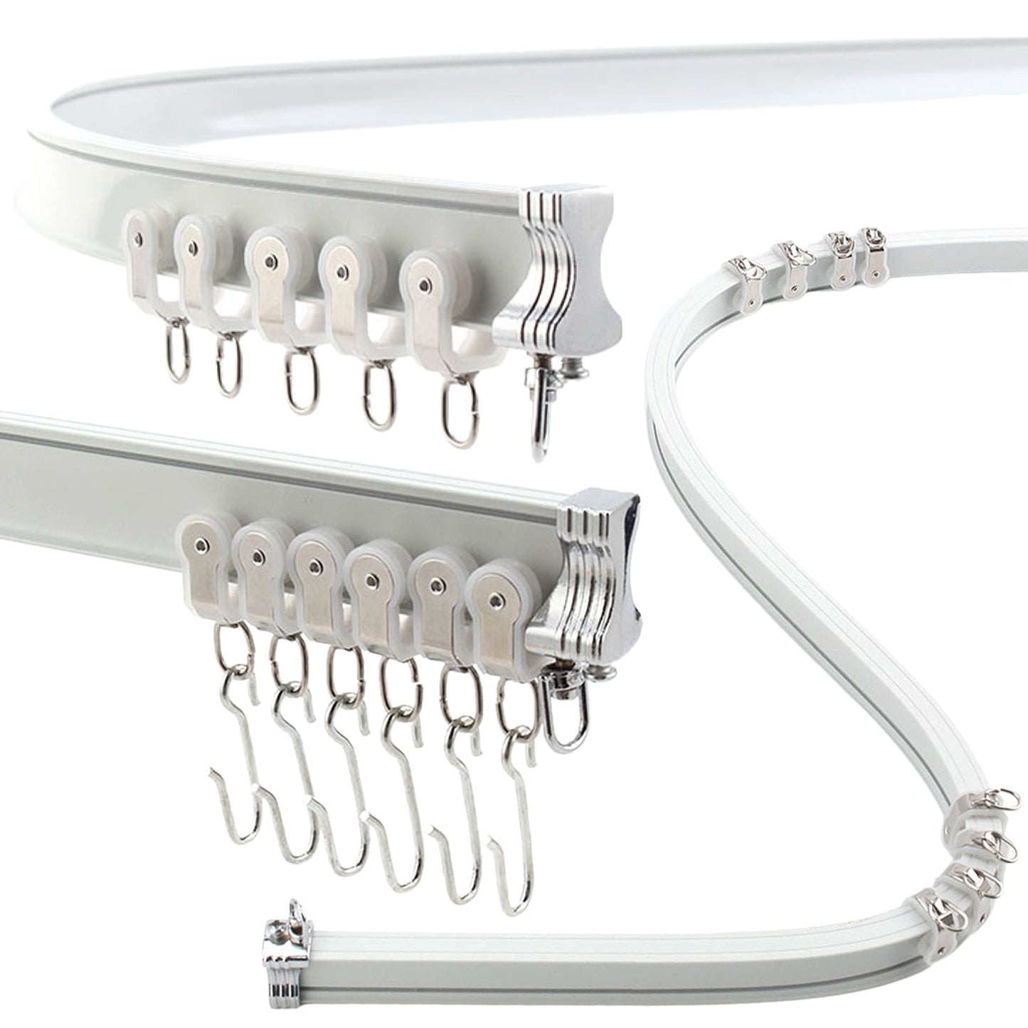 Aluminium Flexible Ceiling Curtain Track 3ft-16.4ft / 5m | Bendable Curtain Rail for Bay Windows & Shower | Heavy Duty Ceiling Mounted Track for